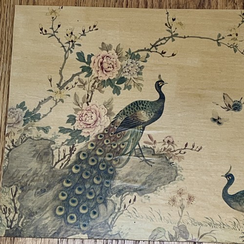Papel pintado vintage asiático japonés 1963 con temática sobre madera delgada PlsCDesc aves naturaleza - Imagen 5 de 14