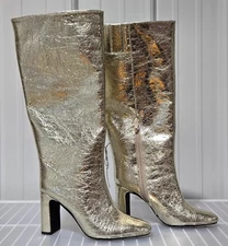 A New Day Diva Gold Stovepipe Knee High Crinkle Textured Boots -- Size 6.5