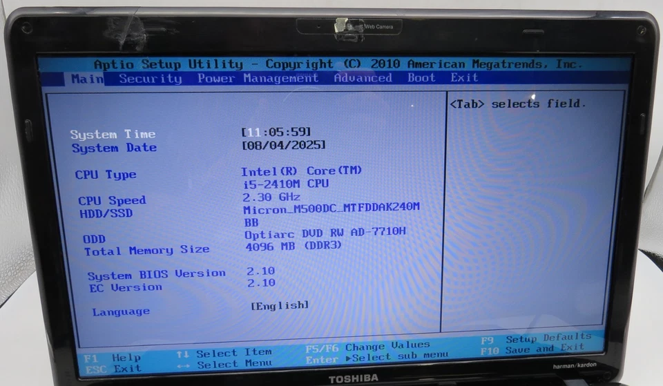 Toshiba Satellite P755-S5263-15.6"-i5-2410M@2.3-4GB RAM-240GB 2.5 -SIN SISTEMA OPERATIVO *LEER* Foto 3 de 4