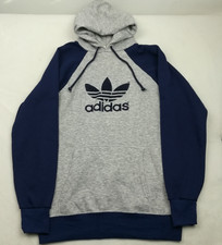Vintage 1970s Adidas Hoodie Sweatshirt Trefoil Raglan Blue Mens Large USA Made