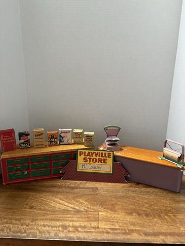 Vintage 1930'S Playville Grocery Store - Children Playset - Metal Scale & More!