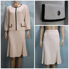 ST. JOHN Collection White Jacket New Skirt L 12 10 2pc Suit Black Trim Buttons