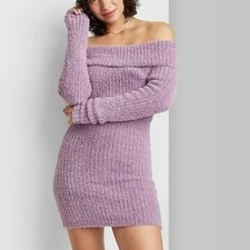 Wild Fable Ribbed Off the Shoulder Mini Sweater Dress Sz Small Mauve NWT