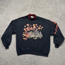 Vintage Morning Sun Forrer Fall Leaves Collared Sweatshirt Women Large Black