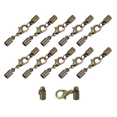 uxcell 10Sets 4mm Leather Cord End Caps with Lobster Claw 4mm, Bronze Tone
