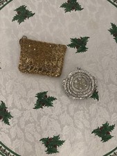 Set Of 2Vintage Silver Gold Sequin Beaded Clutch  Coin Purse Evening Bag