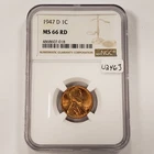 1947-D 1c Lincoln Wheat Small Cent - PQ Frosty Full Red - NGC MS 66 RD - U2463