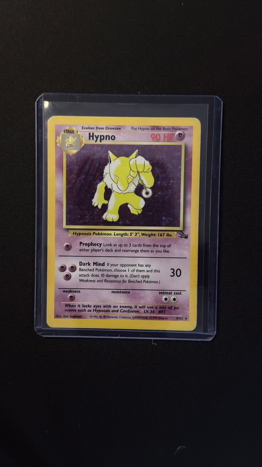 1999 Pokémon Fossil Hypno 8/62 Holo Rare WOTC Vintage Near Mint