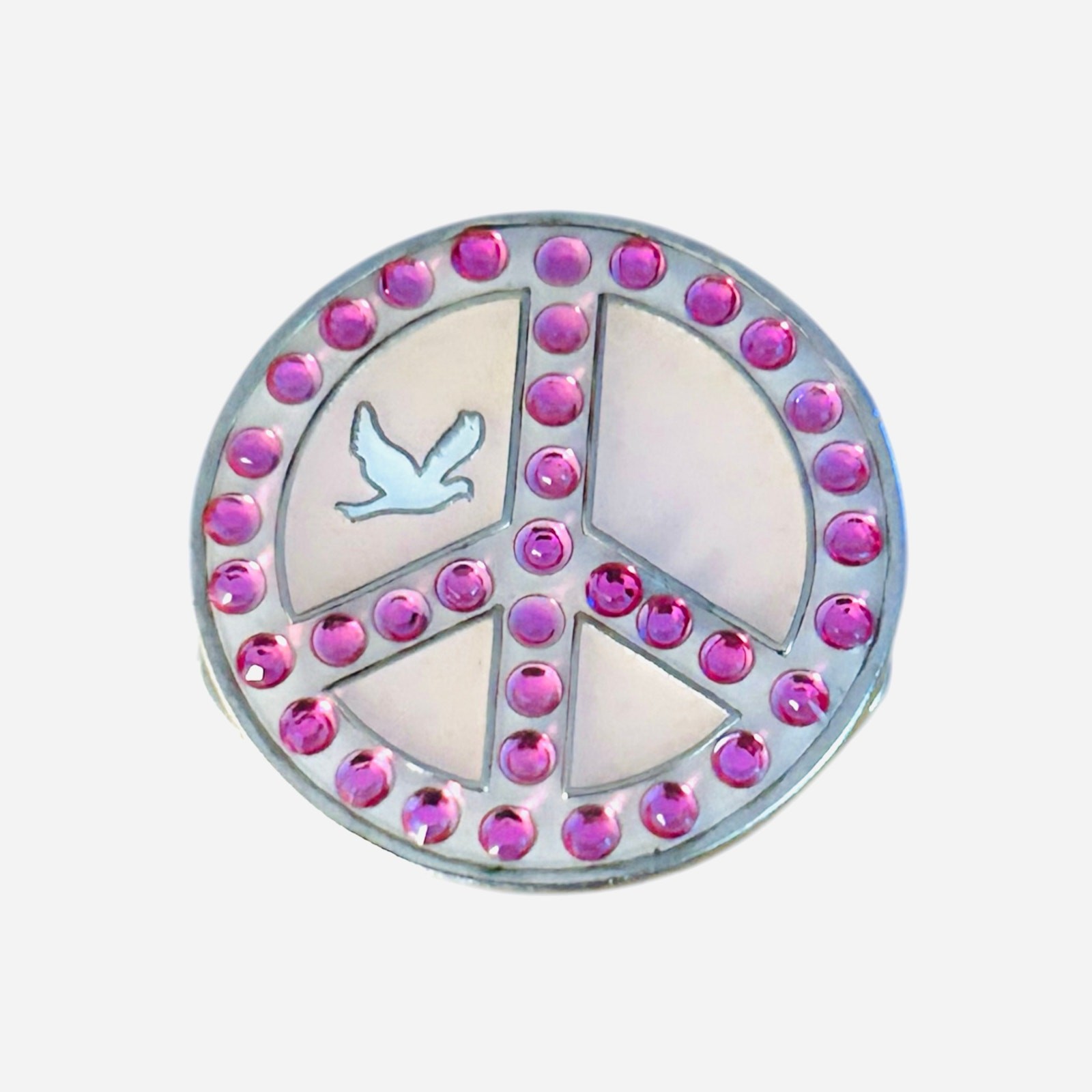 Marker Pink Swarovski Crystal Peace Sign Dove Design Enamel