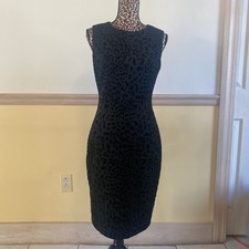 Calvin Klein Women's Black Velvet Leopard Print Sheath Sleeveless Dress Size 8