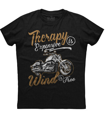 Therapy Is Expensive Wind Is Free  Biker Mens Short Sleeve Cotton Black T-shirt