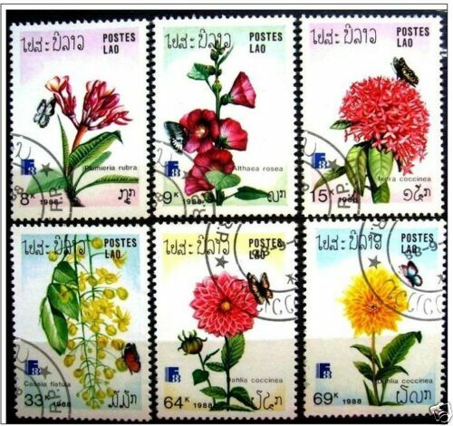 Juego 1988 de Laos, plantas, flores, insectos, 6 V, CTO - Imagen 1 de 1
