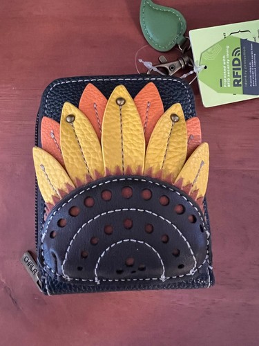 Chala Handtaschen süß-C Sonnenblume Kreditkartenetui Geldbörse Kalbsleder marineblau neu Etikett - Bild 2 von 6