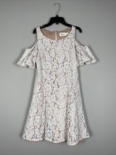 Eliza J Cold Shoulder Lace Fit & Flare Ivory Dress Size 8 Summer Cocktail Dress