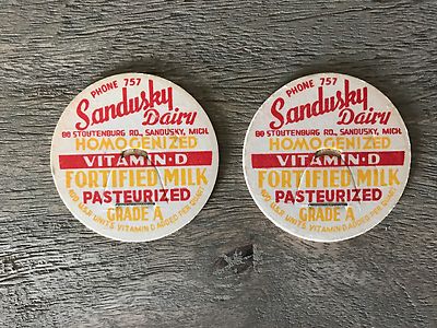 Lot of 2 Vintage Milk Bottle Caps Sandusky Dairy Sandusky, Michigan