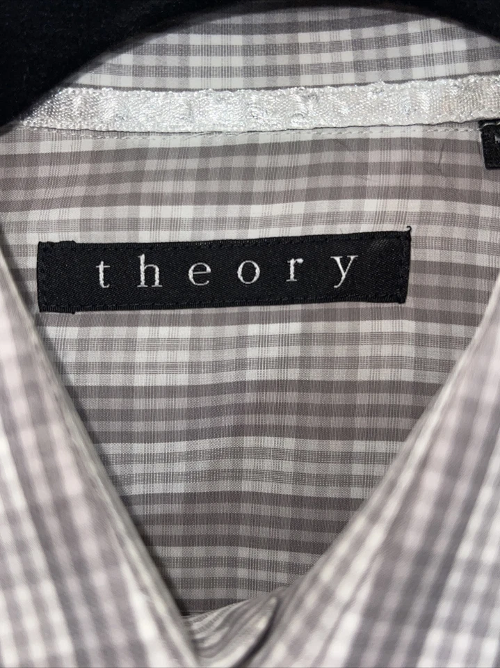 Camisa de vestir Theory Marco granate blanca a cuadros de algodón 15,5R 32-33 Foto 4 de 4