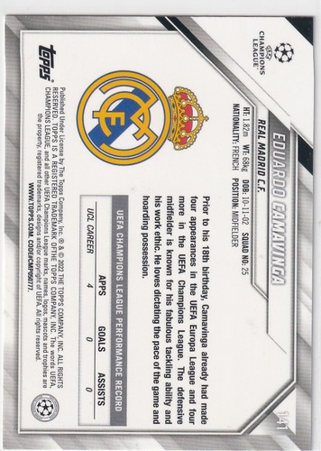 Topps 1st First Edition 2022 CL 141 Eduardo Camavinga Starball Foil - Picture 2 of 2