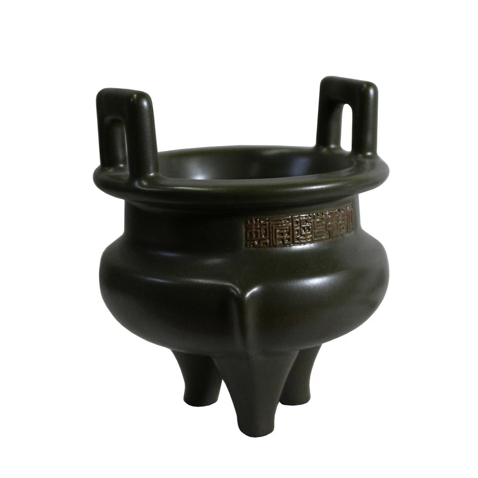 Китайский ручной работы темно оливковый армия зеленый керамический акцент Ding держатель ws325 - Изображение 4 из 4