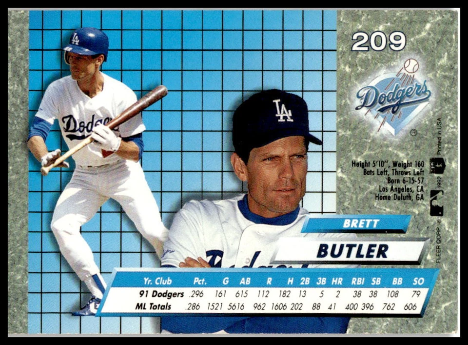 1992 Ultra #209 Brett Butler - Image 2 of 2
