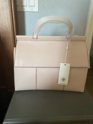 NWT Tory Burch Block T Leather Satchel Shell Pink 495 eBay