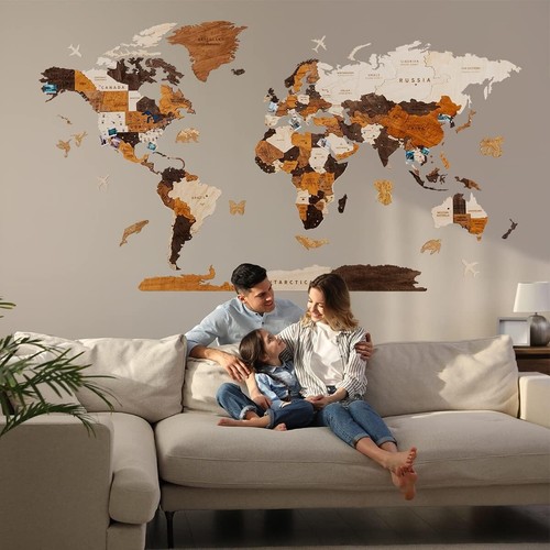 Unique Multilayered Wooden World Map with Animals - Perfect for Travel Lovers - Picture 4 of 11