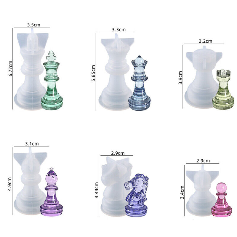 Silikon Schach Form, 6 Stück 3D Dame Harz Form Internationale Entwürfe  Figur Schach Harz Form Silikon Epoxidharz Form Handgemacht Schach Set  Silikon Re