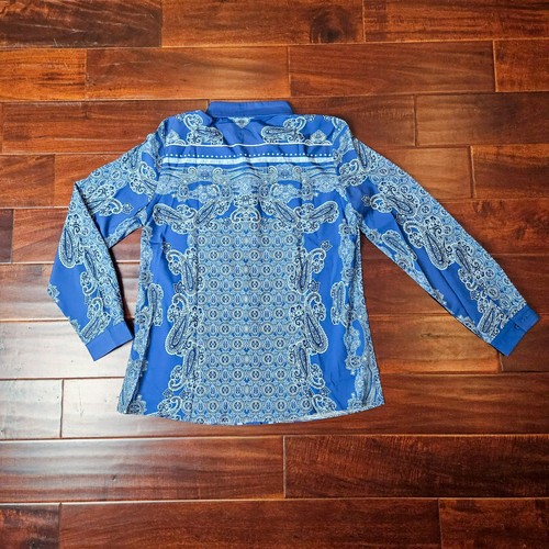NEW MISSLOOK Blue Paisley Print Blouse Size Med Cotton Blend Long Sleeve Shirt - Picture 4 of 7