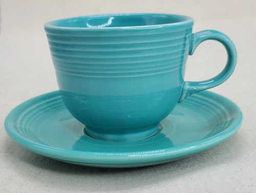 Fiesta Turquoise Cup and Saucer Fiestaware Homer Laughlin Coffee Tea Mug Set