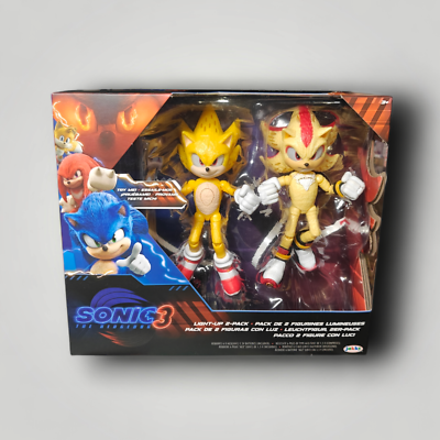 Sonic 3 Movie Super Sonic & Super Shadow Light-Up Figures SEALED