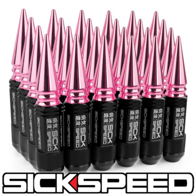 SICKSPEED 24 PC BLACK / PINK SPIKED ALUMINUM 108MM 3 PC LUG NUTS 14X1.5