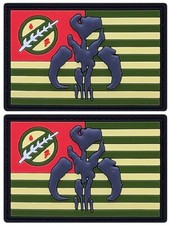 BOBA FETT MYTHOSAUR SKULL USA FLAG 3D PVC RUBBER PATCH 2PC HOOK BACKING 3"X2"