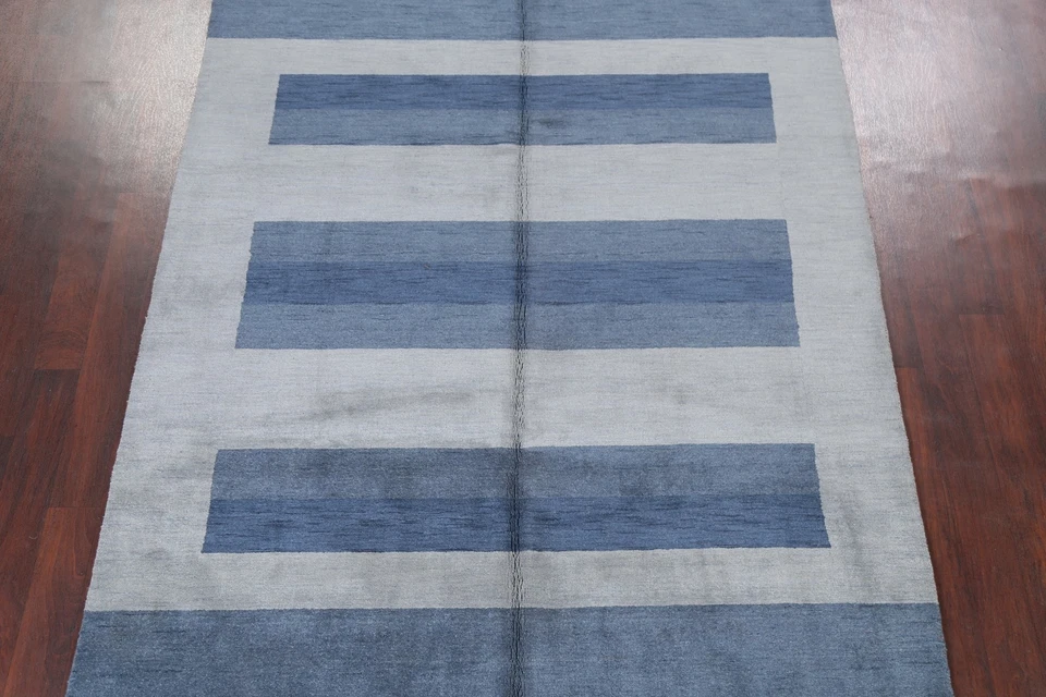 Alfombra de lana oriental a rayas contemporánea Gabbeh anudada a mano alfombra de 7'x10' Foto 3 de 4