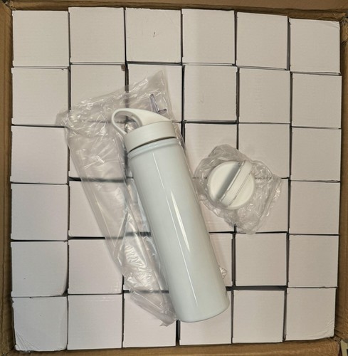 Box mit 36 Doppel 2 Deckel Thermo 17oz Weiß Leere Wasserflasche 500ml mit Strohhalm - Bild 1 von 12