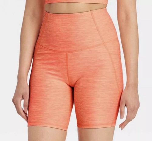 All in motion Heather coral high rise biker shorts with pockets peach pink Small