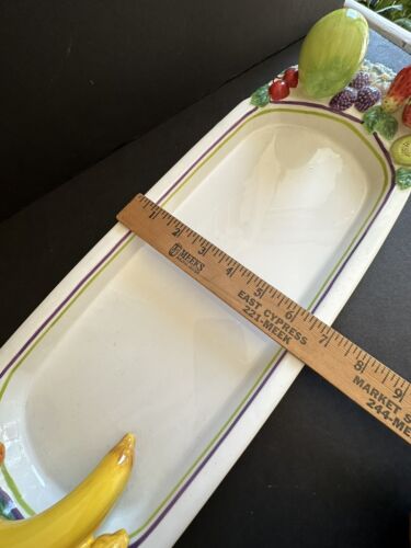 Bella Casa by Ganz 3D Fruit Plate Serving Tray Standoff Apples & Bananas 19"x7” - Picture 12 of 20