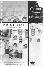 Canon Sales Brochure Price List 1954 - Reprint