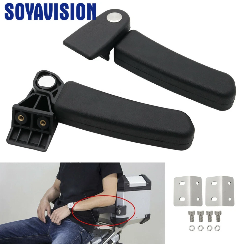 Pair Black Universal Motorcycle Foldable Rear Passenger Side Box Armrest For BMW - Image 2 of 4
