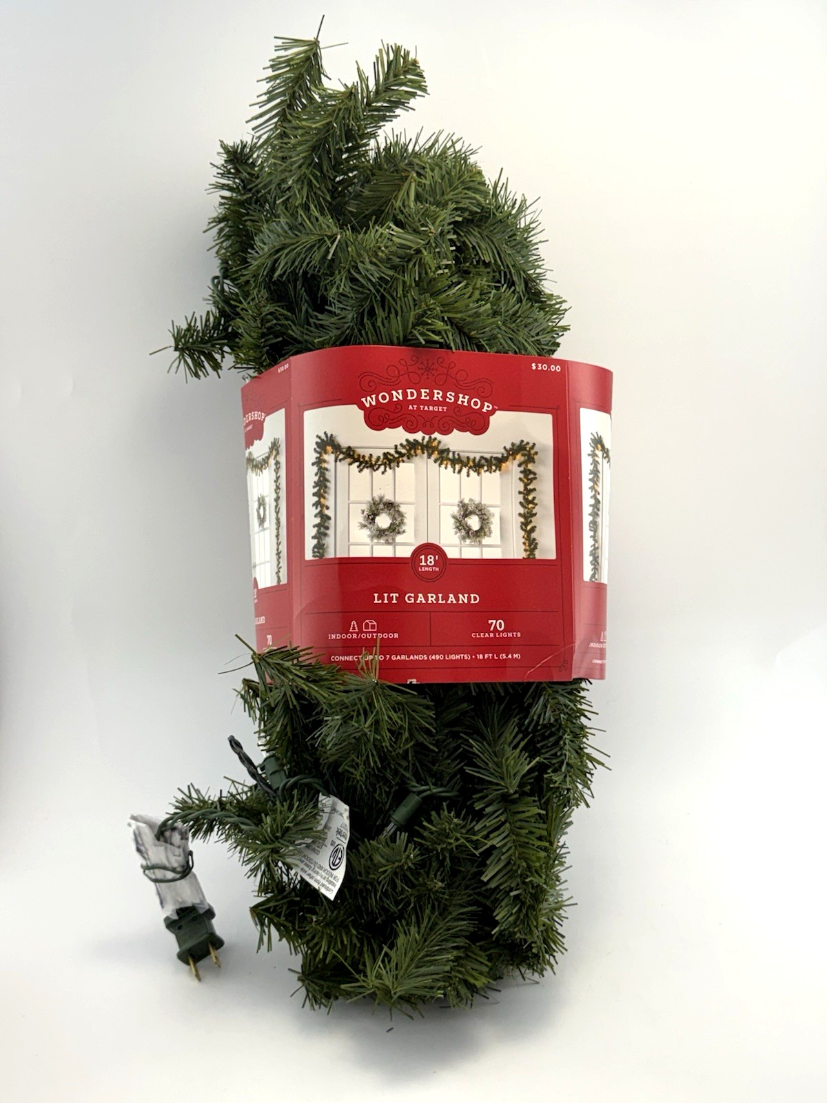 Wondershop 18ft Lit Garland Clear Lights Christmas Pine Bright Steady Decoration