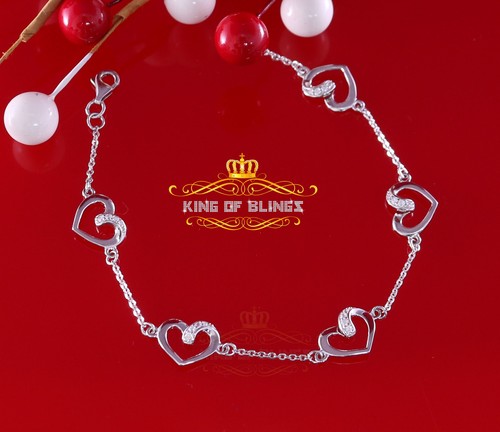 White 925 Silver Heart Shape Men's/Womens Bracelet Cubic Zirconia -Size 6.5 Inch - Picture 7 of 12
