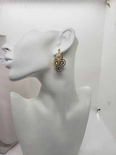 ORECCHINI A PENDOLO-PENDENTI IN ORO GIALLO E BIANCO 18KT 750 6 GRAMMI (2820) - Foto 6 di 8