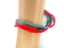 Red Black and Blue Bracelet Beaded Handmade Multi Strand Plus sz