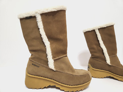 Naturalizer Tan Suede Sherpa Lined Waterproof Mid-Calf Pull on Boots  Women's