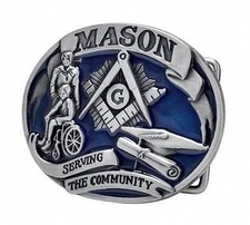 Serving The Community - Blue Tone Freemason Belt Buckle / Masonic Buckle