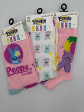 Lot Of 3 Pair Peeps Novelty Crew Socks Women  s Sz 5-9.5 Easter Bunny gift Pink