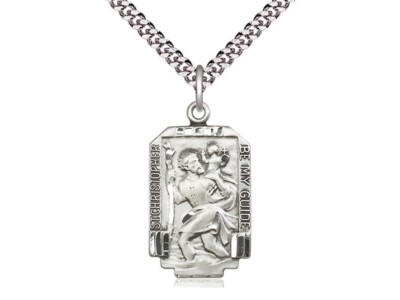 St Christopher Sterling Silver Pendant on a 24" Light Rhodium Heavy ...