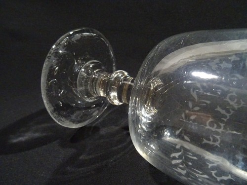 ANCIEN GRAND VERRE A PIED SOUFFLE GRAVE SOUVENIR DE FETE OLD GLASS ALTES GLAS - Picture 10 of 14
