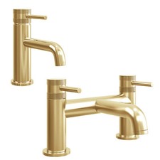 Core Brushed Brass Basin & Bath Filler Tap Diamond Cut Handles