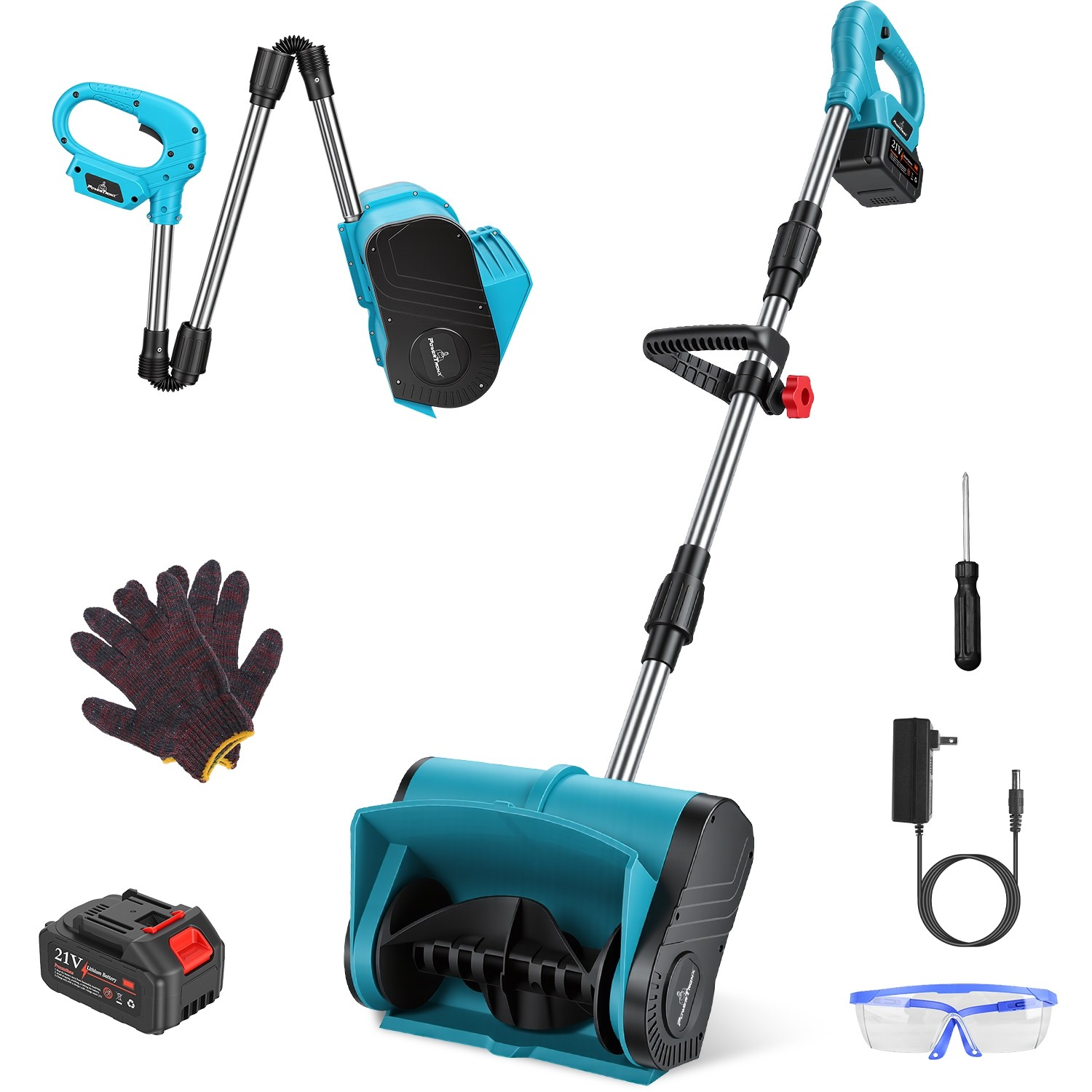 Electric 21V Cordless Snow Thrower Lightweight &Foldable w/ Rechargeable Battery