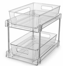 2 Tier Clear Storage Organizer with Dividers  Slide Out Drawer for under Sink