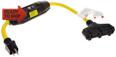 Tower Manufacturing 30396501-08 Manual-Reset 20 AMP Inline GFCI Triple Tap Cord